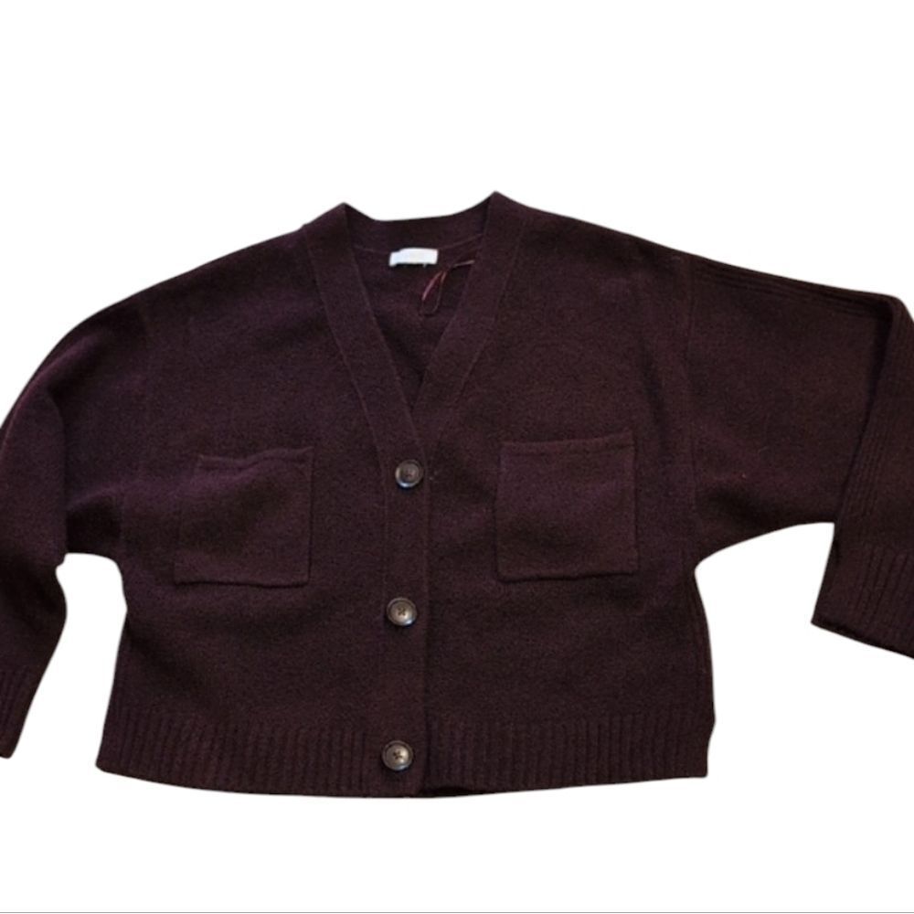 Parker V-Neck Crop Cardigan With Patch Pockets Button Front Size L